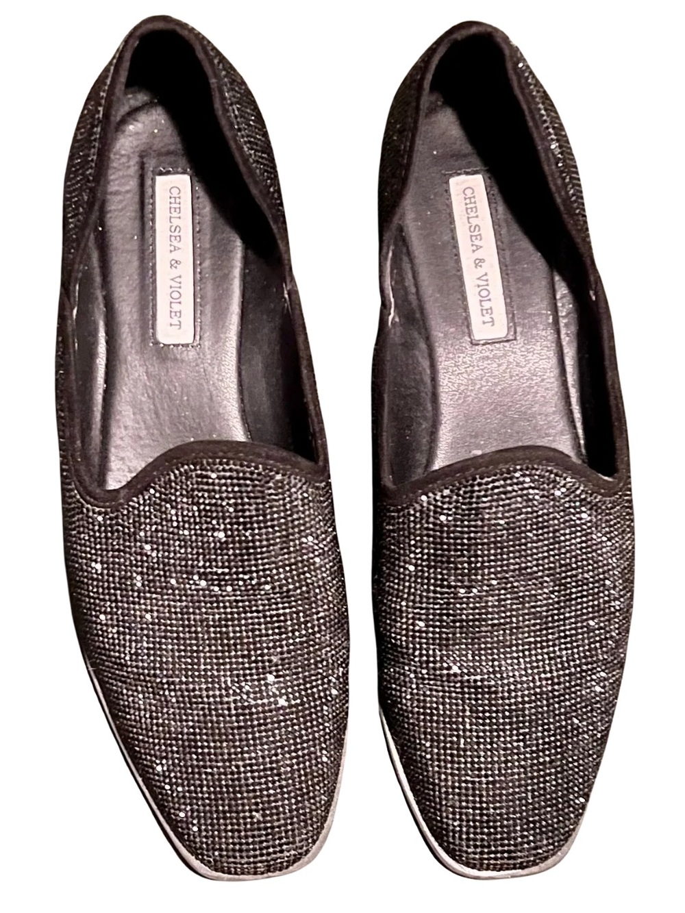 Chelsea & Violet Leone Black Crystal Rhinestone Loafers Size 9